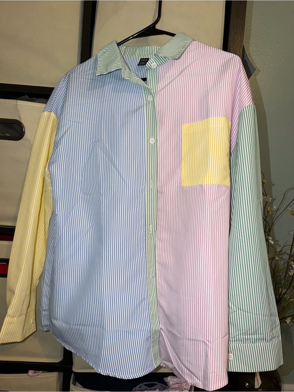Women’s Multi-Stripe Pastel Button-Up Shirt - Pastel Blue Pink Yellow Green